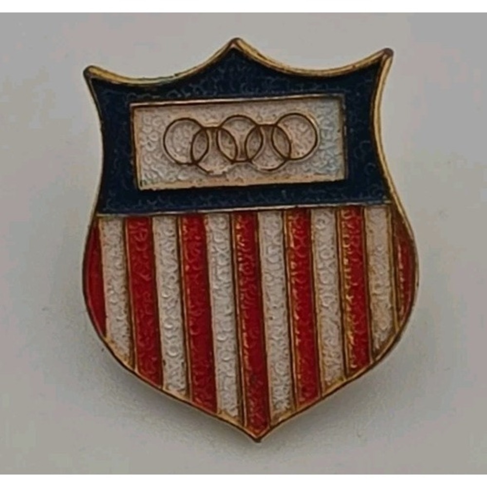 Olympic USA Flag Shield Lapel Pin Red White Blue Gold Tone Team USA Collectible